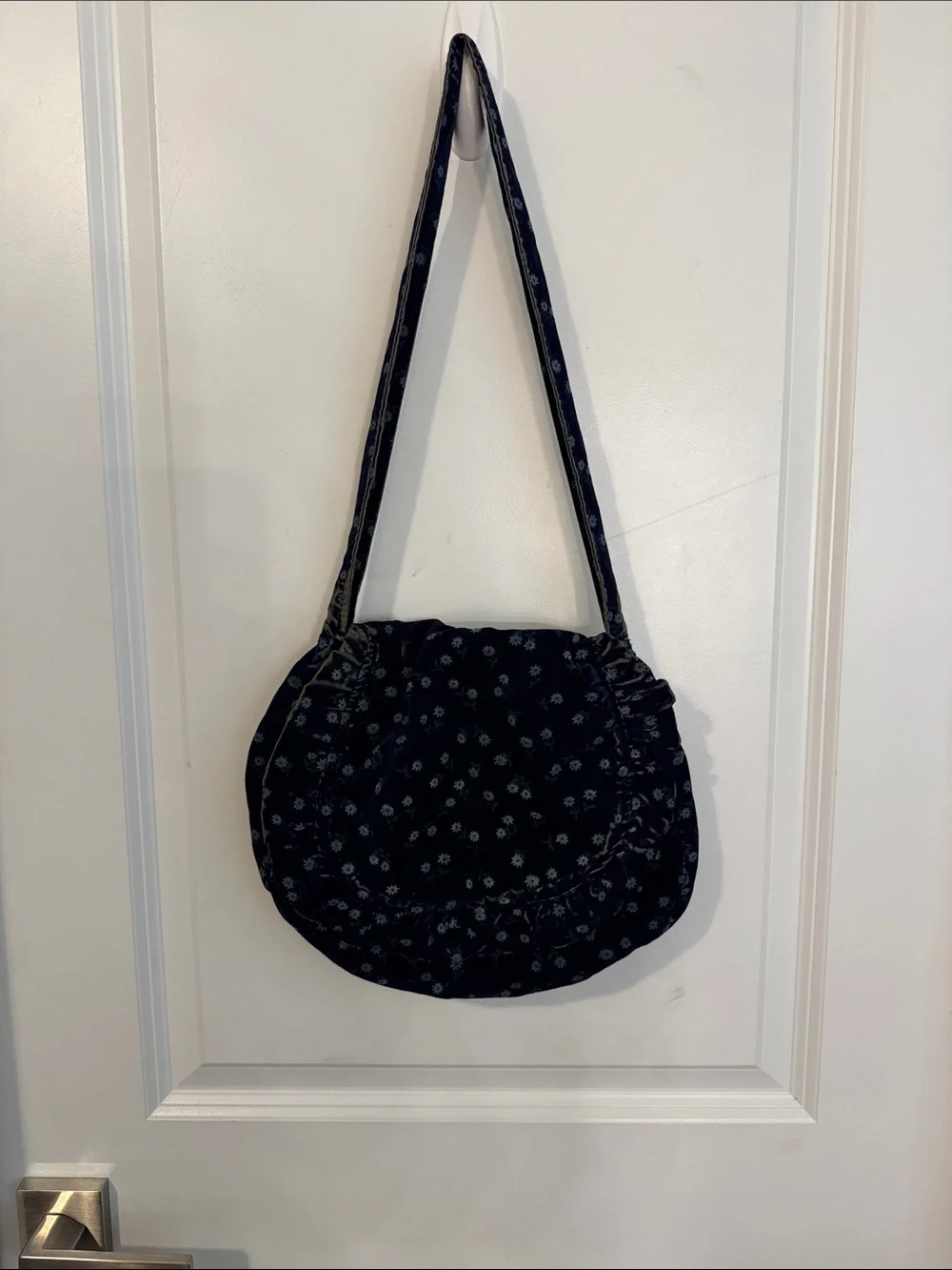 Vintage Navy Floral Ruffle Shoulder Bag